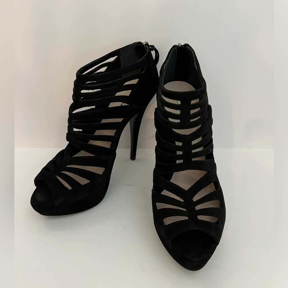 Miu Miu Black Suede Caged Platform Sandal